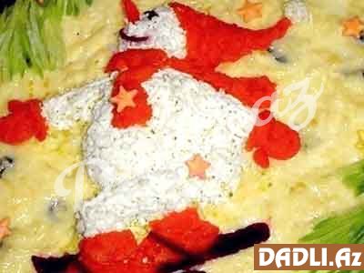 Omletlə hazırlanan "Qar adamı" salatı resepti