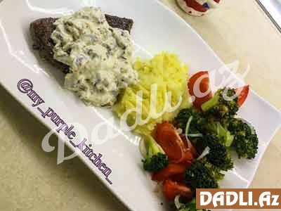 Göbələk soslu bonfile,püre,brokoli resepti