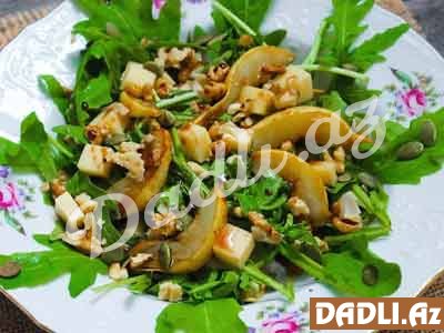 Karamelizə edilmiş armudlu salat resepti